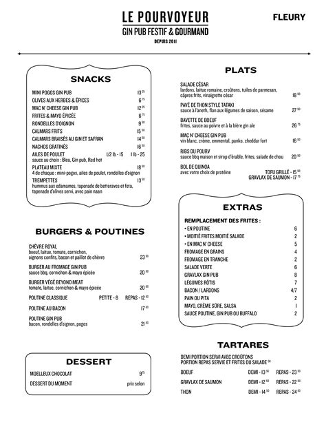 bar lily's fleury|Menu.